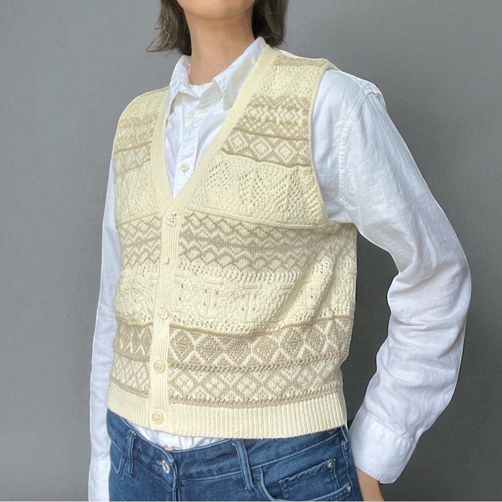 Vintage The Limited Sweater Vest Cream Beige Knit Button Front Size M